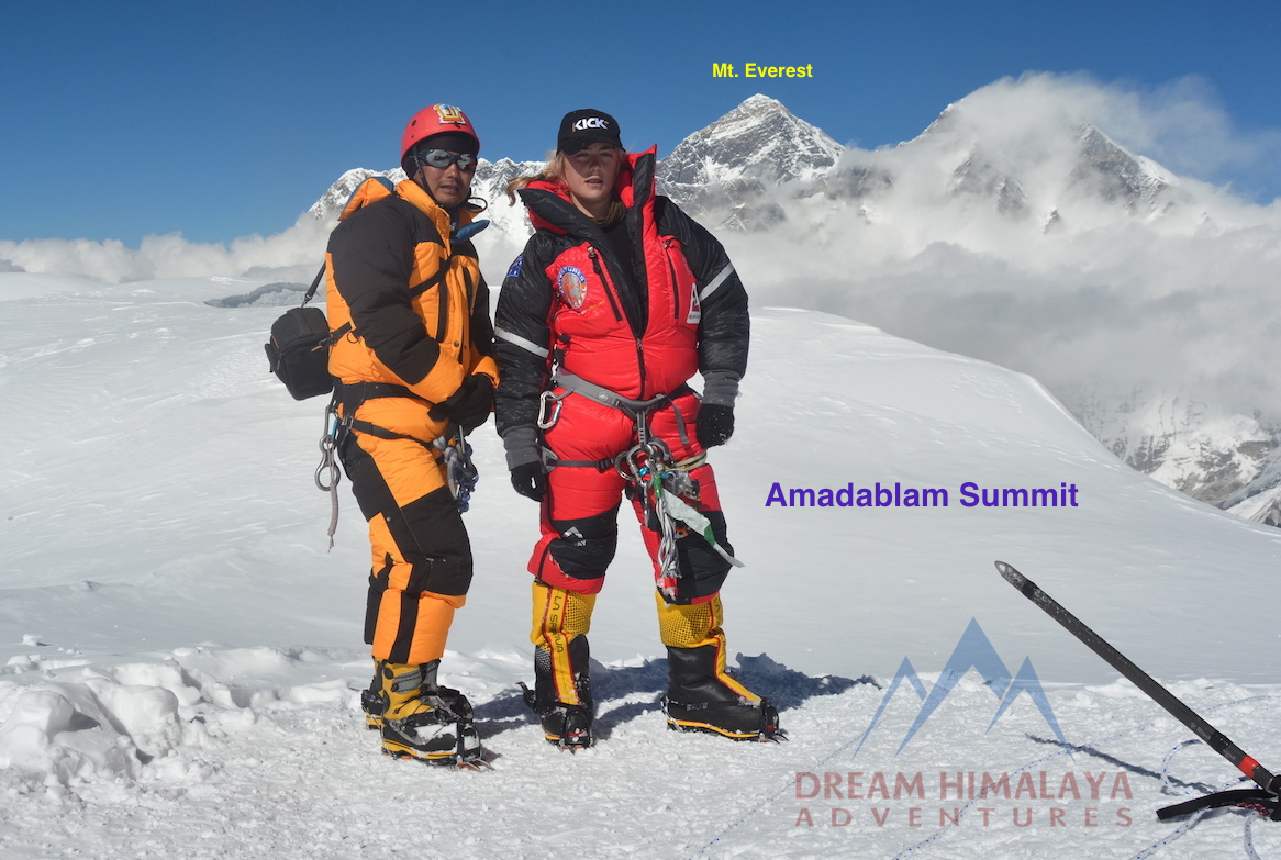 Ang Kami and Alyssa on summit of Mt. Amadablam 